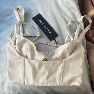 Beige white fox crop top